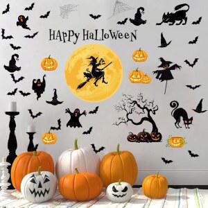 할로윈 벽 스티커 마녀 데칼 호박 유령 박쥐 어두운 홈 데코 거실 창문