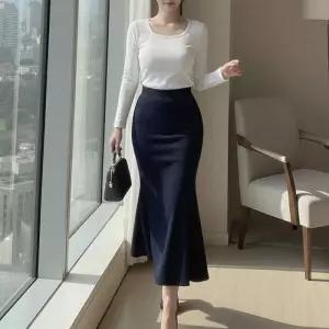 여자 가을겨울 따뜻한 기모 머메이드 롱스커트
