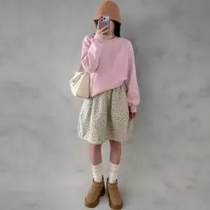 [하프클럽/]여성 일상용 사랑스러운 작은 꽃 패턴 플레어 겨울 미니스커트