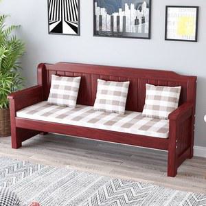 나무쇼파 거실 벤치형소파 등받이 다기능 단단한 정 엔틱 긴의자 쿠션 연갈색 우드 작은