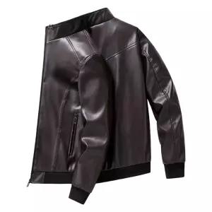 점퍼 가죽 남성 클래식 블랙 플리스 오토바이 스탠드업 칼라 재킷