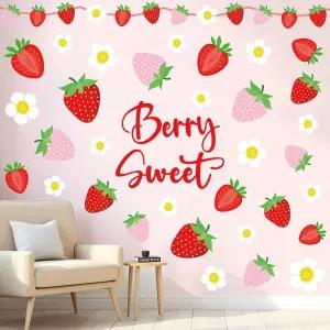 JarThenaAMCS 딸기 데이지 벽 스티커 베리 스위트 월 데칼스 룸 벽화 파티 홈 침실 보육원 원 생일 장식