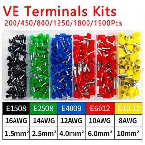 200/450/800/1250/1800/1900피스 VE 관형 압착 단자 전기 튜브 절연 와이어 케이블 커넥터 E0508 E7508