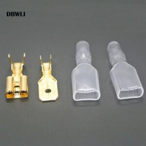 200피스/50Pairs 여성 남성 스페이드 압착 단자 슬리브 와이어 랩 커넥터 22-16 AWG 0.5mm2-1.5mm2 2.8mm 6