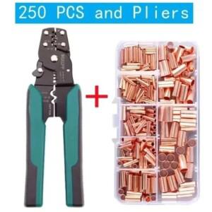 250피스 GT 구리 커넥터 파이프 와이어 조인트 튜브 터미널 + 압착 펜치 도구 전기 케이블 키트 1mm²-16mm