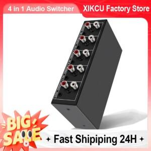 XIKCU RCA AUX 오디오 스위처 4 in 1 스테레오 선택기 4X1 패시브 3.5mm Aux L/R 스위치 박스 아날로그