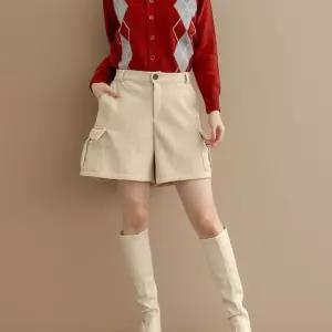 [미라클세븐]여성 빅사이즈 기모 카고 반바지 와이드 골덴 숏팬츠