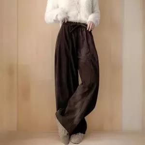 [하프클럽/]여성 벌룬핏 겨울 기모 와이드 골덴 리본 벨트 바지