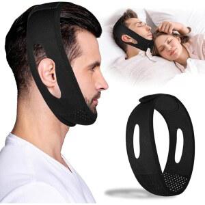 수면용 턱 스트랩 - 코골이 방지 장치 편안한 솔루션 조절 가능한 통기성 수면 무호흡 간단하고 효과적인 블랙