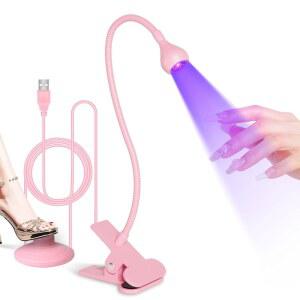 AORAEM UV LED 네일 램프, 젤 발 관리용 급속 건조용 라이트 큐어 구스넥 및 네일용 클램프가 포함된 플래시 라이트, 핑크