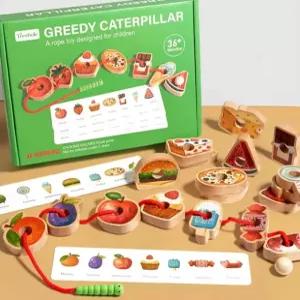 [KC브레인키즐] 원목 애벌레 실꿰기 카드8장 /유아장난감 과일모형 소근육발달