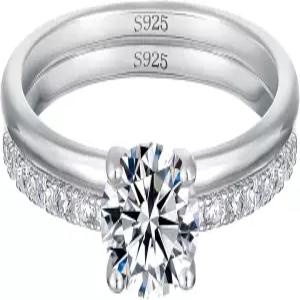 WES 1CT 모이사나이트 브라이덜 링 세트 - 925 스털링 실버 D 컬러 VVS1 클래식 솔리테어 라운드 컷