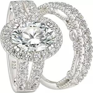 우지웬 오벌 컷 여성용 웨딩 링 925 스털링 실버 큐빅 지르코니아 신부 세트 약혼 약속 반지