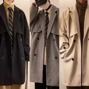 남성 오버핏 울 겨울용 트렌치코트 자켓 가을 아우터
