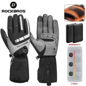 발열장갑 히팅 겨울 ROCKBROS 사이클링 온열 따뜻한 양털 전기 스키 USB 충전식 배터리 터치 스크린 자전거
