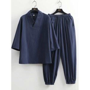 반소매 기도복 여름 명상 무술도복 상하의세트 요가 수련복 린넨