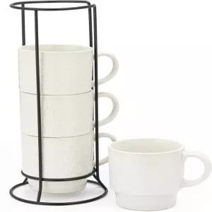 시그니처 하우스웨어 금속 와이어 랙이 있는 스태커블 커피 머그 타워 세트 - 차 코코아 우유 카푸치노 핫
