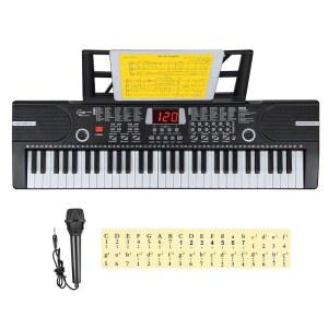 [포르르] 히케인 피아노 키보드, 61키 초급 전자 키보드 휴대용 디지털 음악 마이크 및 악보 스탠드가 있는 조기 교육용 악기
