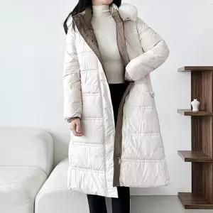 [센트럴몰]배색 퍼 디테일 웰론 롱 패딩 아우터