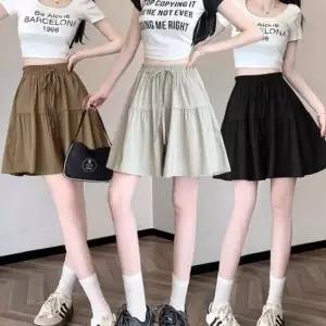 여성용 여름철나들이 스타일 허리 스트랩 통 넓은 플레어실루엣 미니스커트 하프팬츠