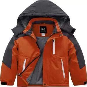 KVE 소년용 방수 스키 재킷 야외 레크리에이션 두꺼운 겨울 코트 후드 레인코트