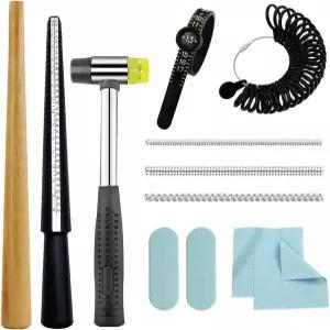 링 크기 측정 도구 키트 맨드릴 핑거 측정기 셰이퍼 구부러진 수정 수리 주얼러 및 해머