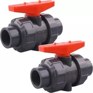 풀 포트 EPDM O-링 및 리버서블 PTFE 시트가 장착된 DERNORD 2팩 PVC 트루 유니온 볼 밸브 200 PSI(3/4인치