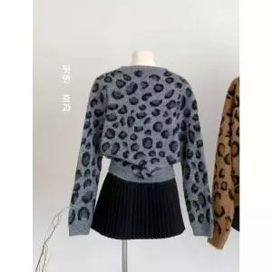 세군다 여자 겨울 가디건 카디건 소프트 찰랑 호피 니트 숏 상의 빈티지 캐주얼 DOS4