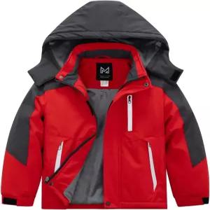KVE 소년용 방수 스키 재킷 야외 레크리에이션 두꺼운 겨울 코트 후드 레인코트