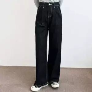 핀턱여자 와이드핏 청바지 흑청 여성 이지 와이드데님 슬랙스