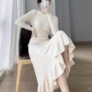 여자 가을 겨울 따뜻한 골지 슬림 롱 니트 원피스