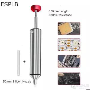 ESPLB 전체 실버 알루미늄 파워 납땜 제거 펌프 석션 틴 건 펜 1 개 추가 50mm 실리콘 깍지 포함 150mm