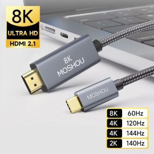 [호환품]MOSHOU USB C to HDMI 2.1 케이블 맥북 호환 프로 삼성 호환 HP 델용 HDCP2.3 HDR DSC 8K @ 60Hz 4