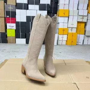 무릎 신발 라인댄스부츠 웨스턴 카우보이 베이지 10퍼 가죽