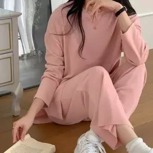 여성 데일리 긴팔 트임 롱 티셔츠 밴딩 바지 세트 등원룩 투피스 셋업 -WPST0473- 봄 가을