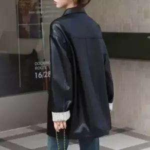 하프 오버핏 캐주얼 카라 여성 레더 자켓