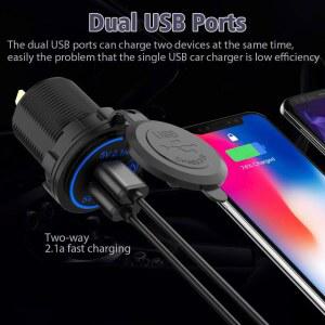 오토바이 바이크 시거잭 소켓 콘센트 고속 RV 방수 보트 충전기 스위치 어댑터 포트 멀티 선박용 트럭용 듀얼 USB 전원 4.2A