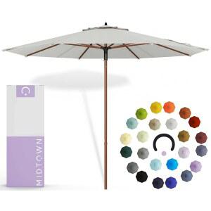 미드타운 우산 테릴라스트 오프 크림(흰색 제외) 폴리에스터 원단이 있는 나무 9피트 파티오 - 뒷마당, 데크, 정원, 수영장용 알루미늄 프레임 시장 기둥