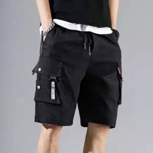 남성 여름용 블랙 린넨 카고 반바지 캐주얼 코튼 팬츠