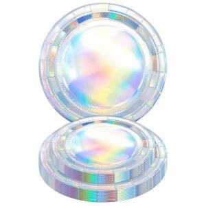 하이엔조인 40PCS 이리데센트 생일 파티 접시, 일회용 홀로그램 케이크 접시에는 25-9인치 및 25-7인치 결혼식 디스코용 디너 식기가 포함되어 있습니다