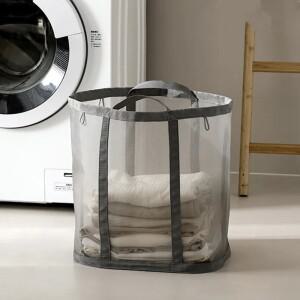 1개 접이식 세탁 바구니 - 여행 및 가정용 옷 정리함 손잡이 벽걸이 포함  메쉬 나일론