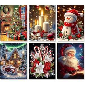 성인 초보자를 위한 6팩 숫자 키트 크리스마스 캔버스 키트, 액자 없이 DIY 아크릴 유화 선물용 홈 월 장식용 키트(12x16인치)