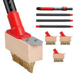 미트클리어 이끼 제거 긴 손잡이(53IN), 틈새 도구, 포장도로 청소 헤드 칼날이 잡초 제거제(브러시 브러시 있는 페이버용 균열 와이어 금속 3개) 제거제, 보도 및 파티오 데크