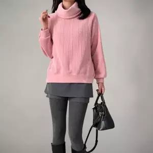 [다잇템] 여성 자카드 폴라넥 핑크색 FW 골지 티셔츠