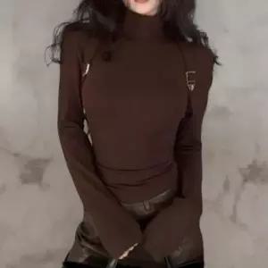 [다잇템] 여성 어깨끈 롱슬리브 가을겨울 폴라넥 코디 티셔츠