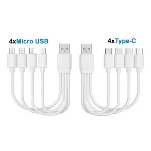 20cm 짧은 USB 멀티 충전 케이블 4 in 1 다중 유형 C/마이크로 코드 4포트 C 분배기 5V 2A