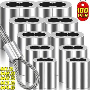 100/10개 8자형 버클 클램프 이중 구멍 케이블 크림핑 슬리브 M1.5-M4 강스틸 와이어 로프 크림프 고정 하