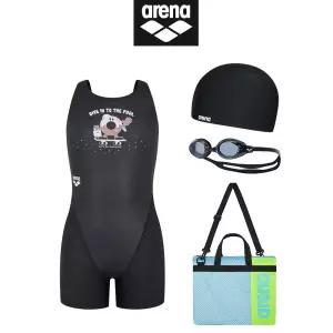[정품] 아레나(ARENA) 여아동수영복 A4BG1KG04 도너리 3부 반신 키트 블랙 65, 70, 75, 80, 85 사이즈 실내수영장 수영강습훈련 생존수영 세트 폴리백 