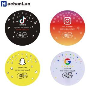 프로그래머블 글루 카드 구글 13.56Mhz 원형 NFC Ntg215 리뷰 디스플레이 패치 홀더 접착식 뒷면