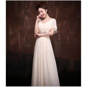 샤크팡 드레스 합창 브이넥 쉬폰 연주복 우아한 파티복 샴페인